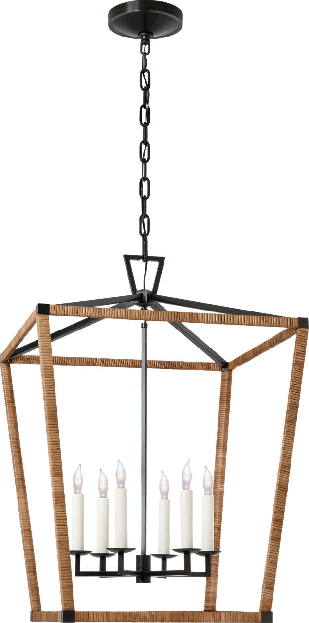 Darlana Large Wrapped Lantern | Aged Iron and Natural Rattan