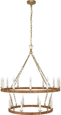 Darlana Large Two Tier Chandelier | Antique-Burnished Brass and Natural Rattan