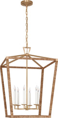 Darlana XL Wrapped Lantern | Antique-Burnished Brass and Natural Rattan