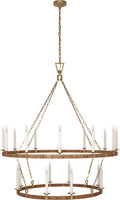 Darlana Extra Large Two Tier Chandelier | Antique-Burnished Brass and Natural Rattan