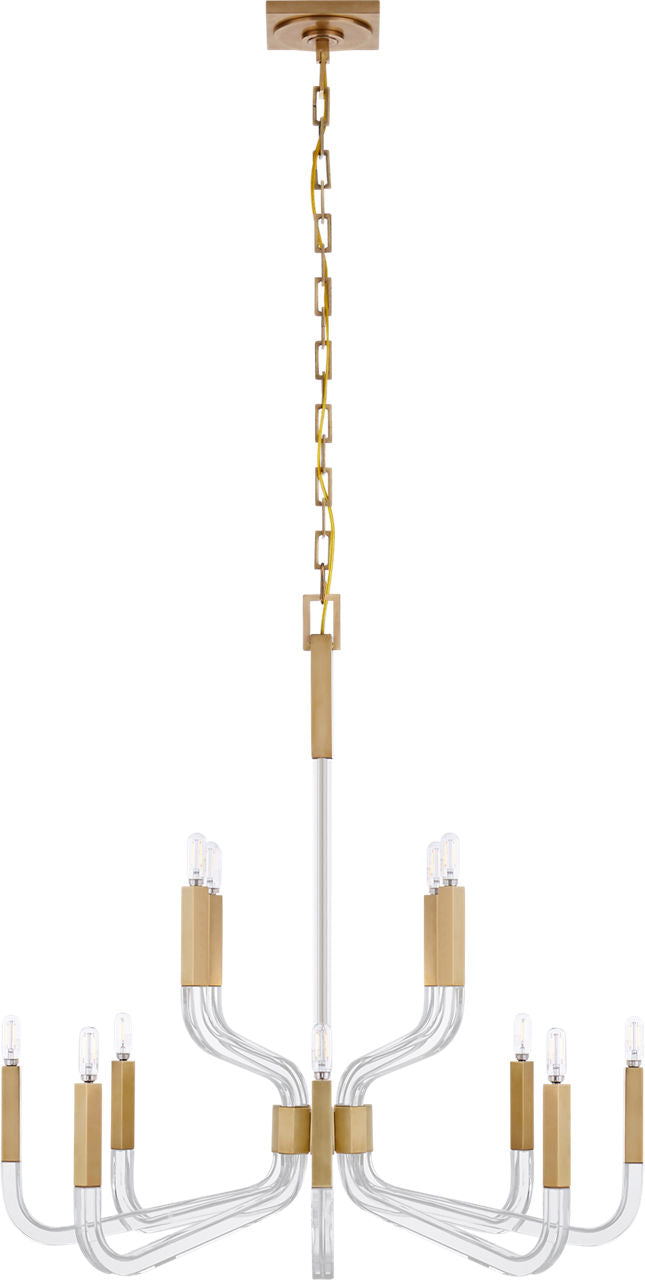 Reagan Medium Two Tier Chandelier | Antique-Burnished Brass and Crystal