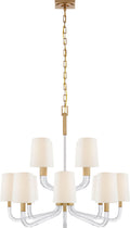 Reagan Medium Two Tier Chandelier | Antique-Burnished Brass and Crystal | Linen Shades