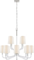Reagan Medium Two Tier Chandelier | Polished Nickel and Crystal | Linen Shades