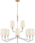Reagan Grande Two Tier Chandelier | Antique-Burnished Brass and Crystal | Linen Shades