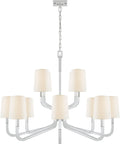 Reagan Grande Two Tier Chandelier | Polished Nickel and Crystal | Linen Shades