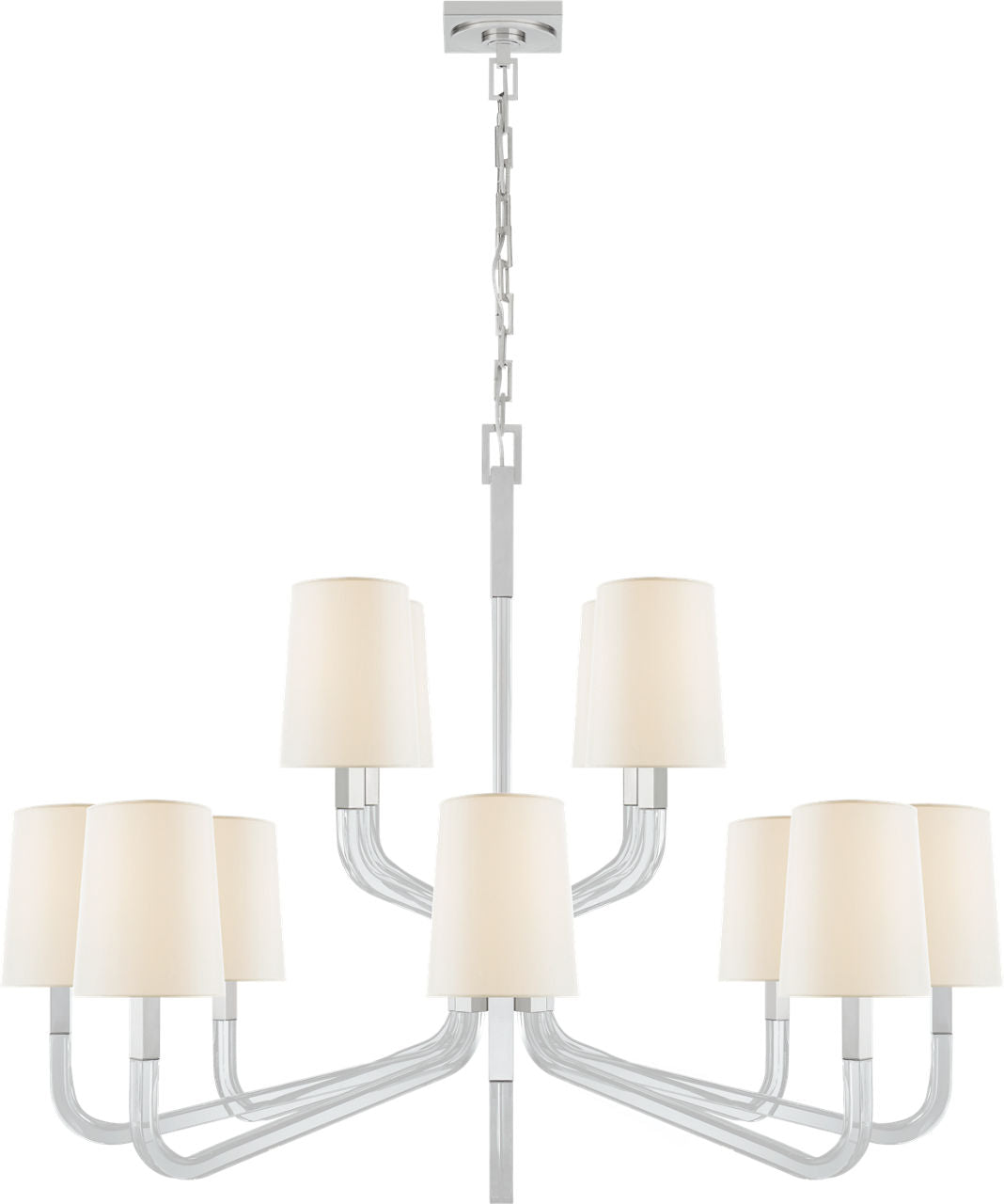 Reagan Grande Two Tier Chandelier | Polished Nickel and Crystal | Linen Shades