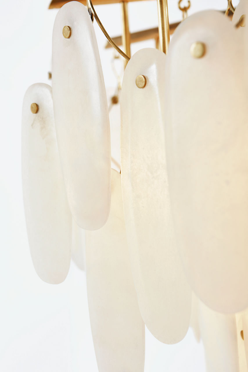 Cora Small Waterfall Chandelier | Antique-Burnished Brass | Alabaster