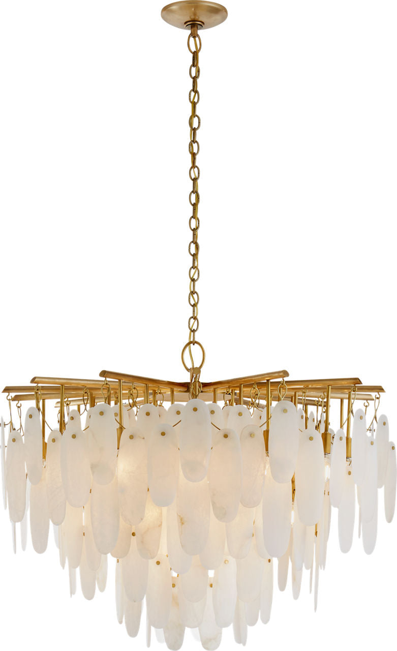 Cora Medium Waterfall Chandelier | Antique-Burnished Brass | Alabaster