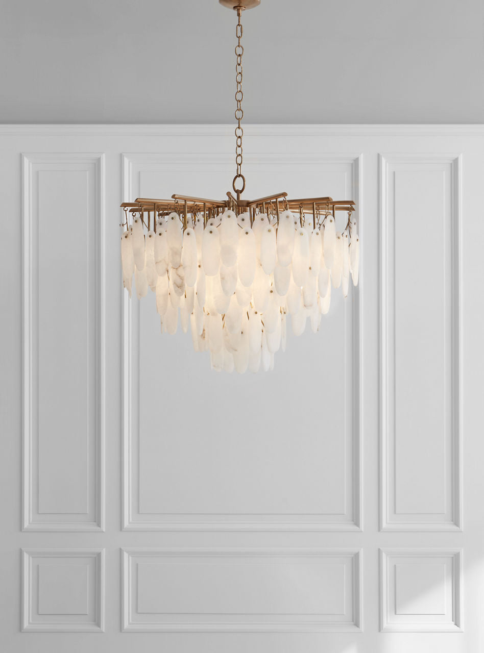 Cora Medium Waterfall Chandelier | Antique-Burnished Brass | Alabaster