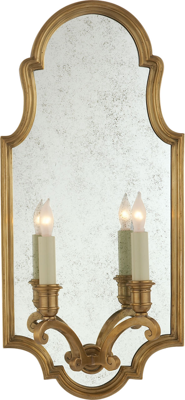Sussex Medium Framed Double Sconce | Antique-Burnished Brass | Antique Mirror