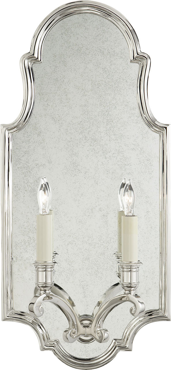 Sussex Medium Framed Double Sconce | Polished Nickel | Antique Mirror