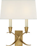 Cross Bouillotte Small Sconce | Antique-Burnished Brass | Linen Shade