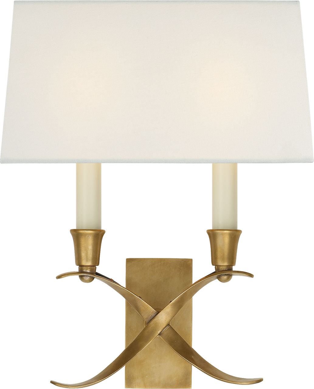 Cross Bouillotte Small Sconce | Antique-Burnished Brass | Linen Shade