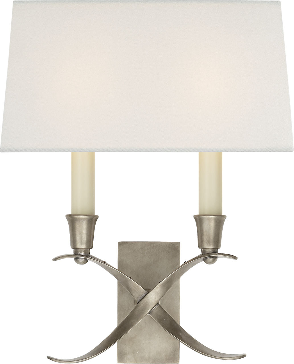 Cross Bouillotte Small Sconce | Antique Nickel | Linen Shade