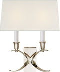 Cross Bouillotte Small Sconce | Polished Nickel | Linen Shade