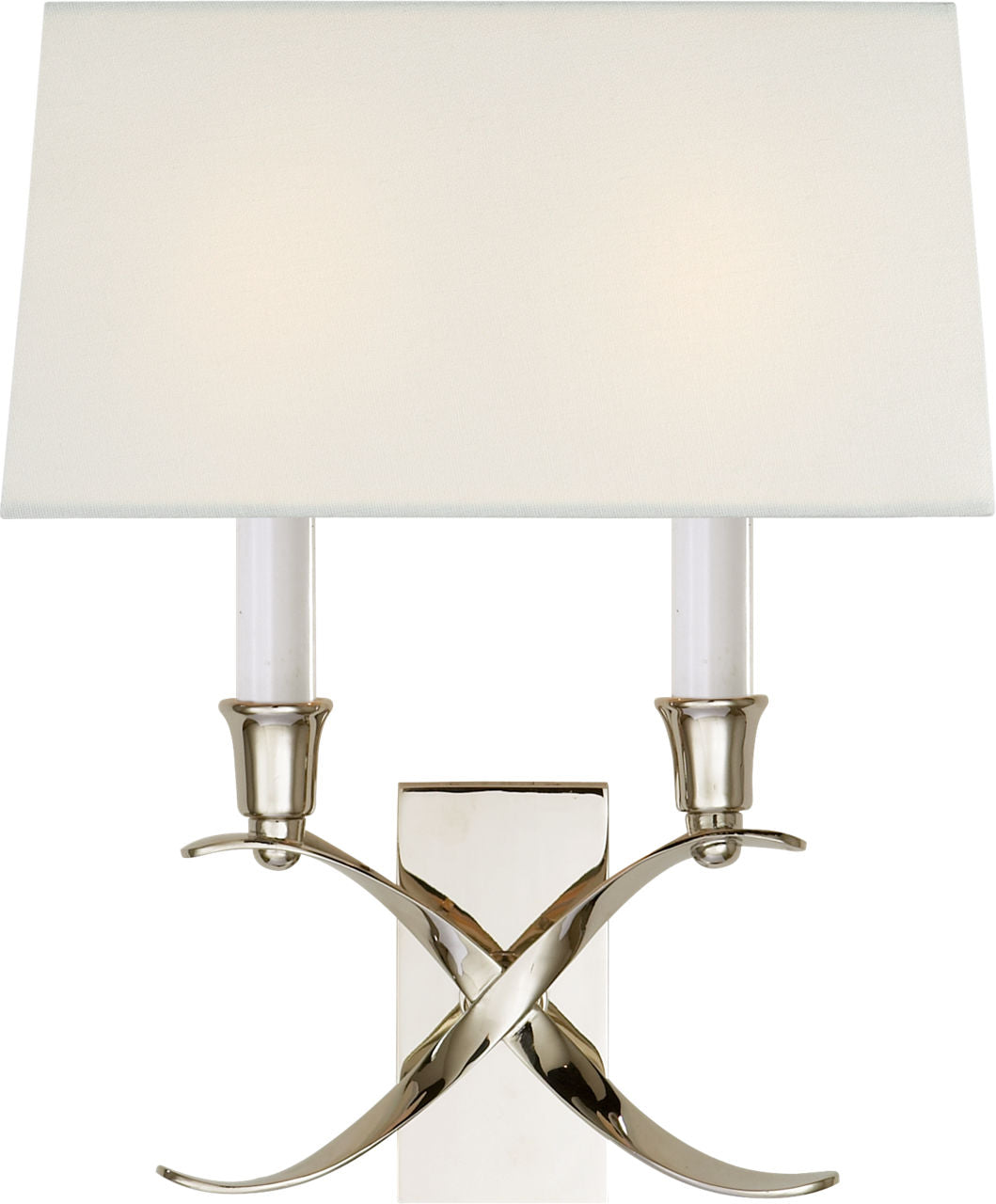 Cross Bouillotte Small Sconce | Polished Nickel | Linen Shade