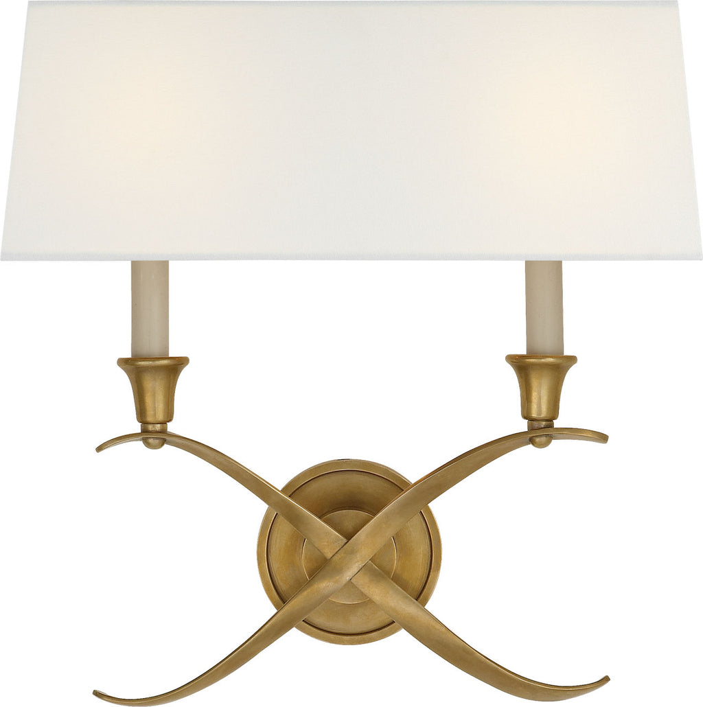 Cross Bouillotte Large Sconce | Antique-Burnished Brass | Linen Shade