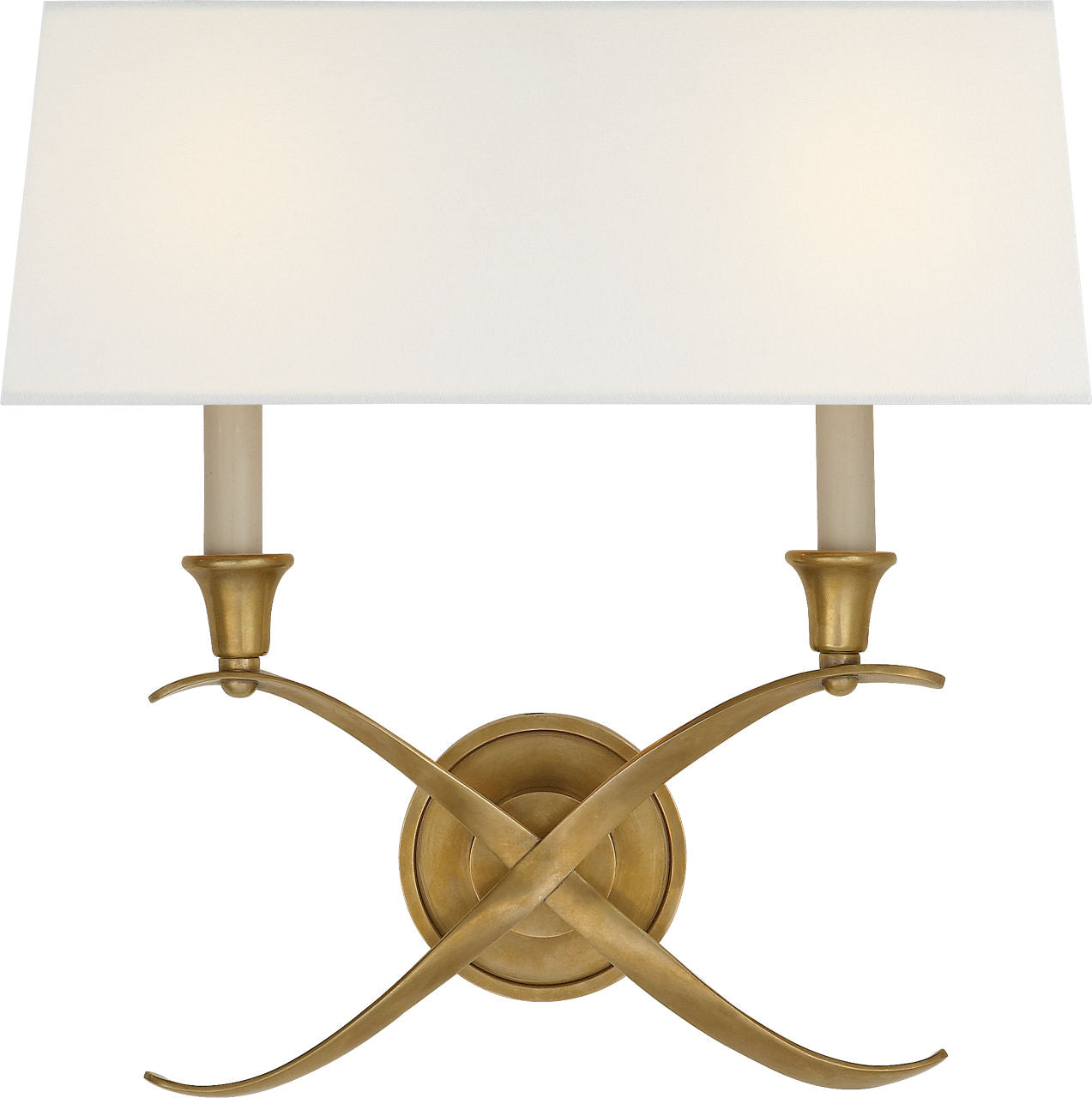 Cross Bouillotte Large Sconce | Antique-Burnished Brass | Linen Shade