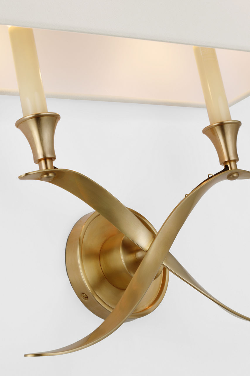 Cross Bouillotte Large Sconce | Antique-Burnished Brass | Linen Shade