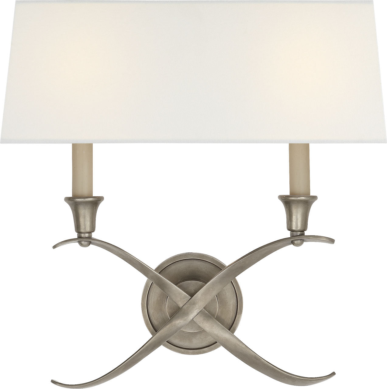 Cross Bouillotte Large Sconce | Antique Nickel | Linen Shade