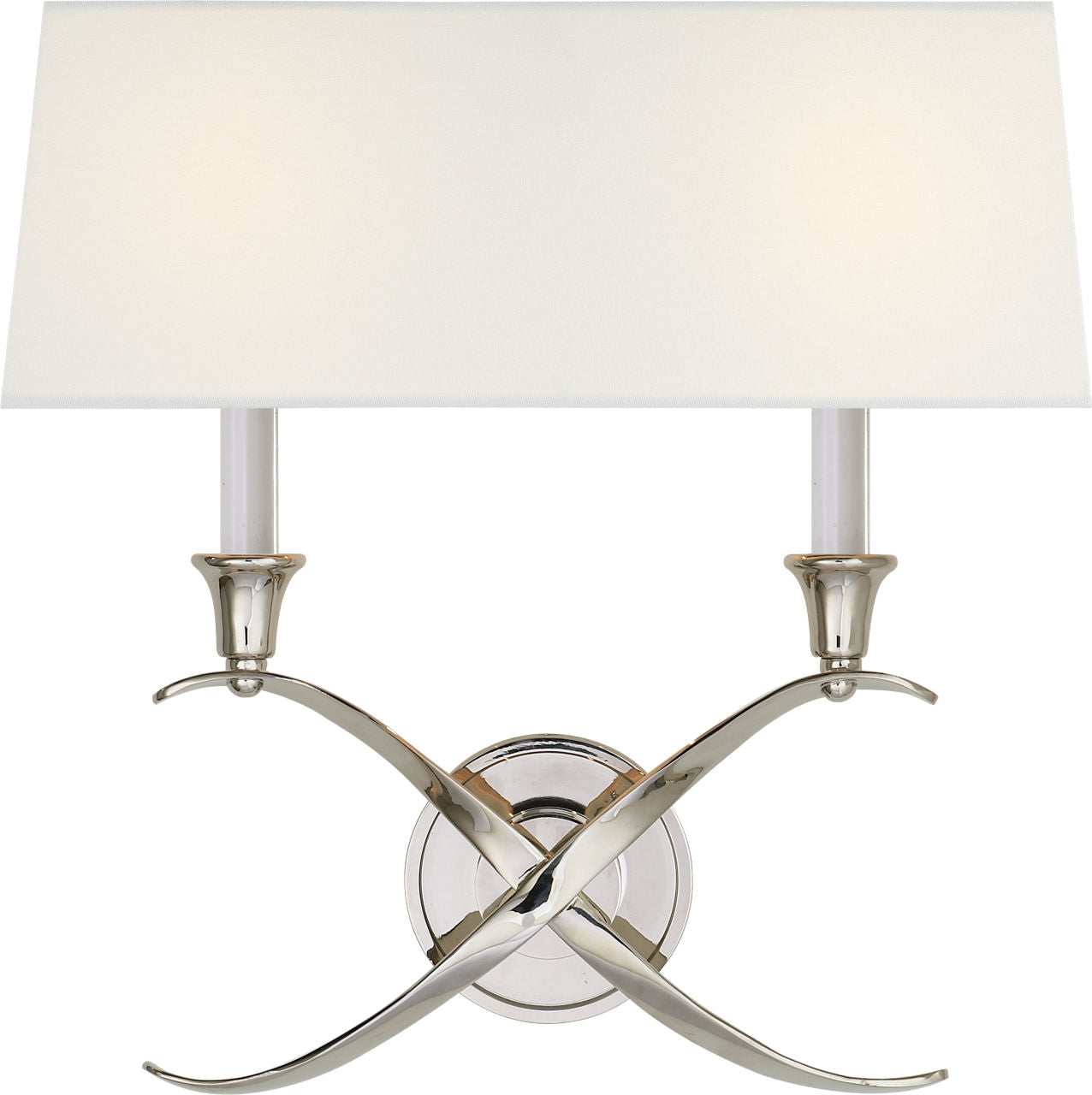 Cross Bouillotte Large Sconce | Polished Nickel | Linen Shade