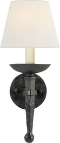Iron Torch Sconce | Black Rust | Linen Shade