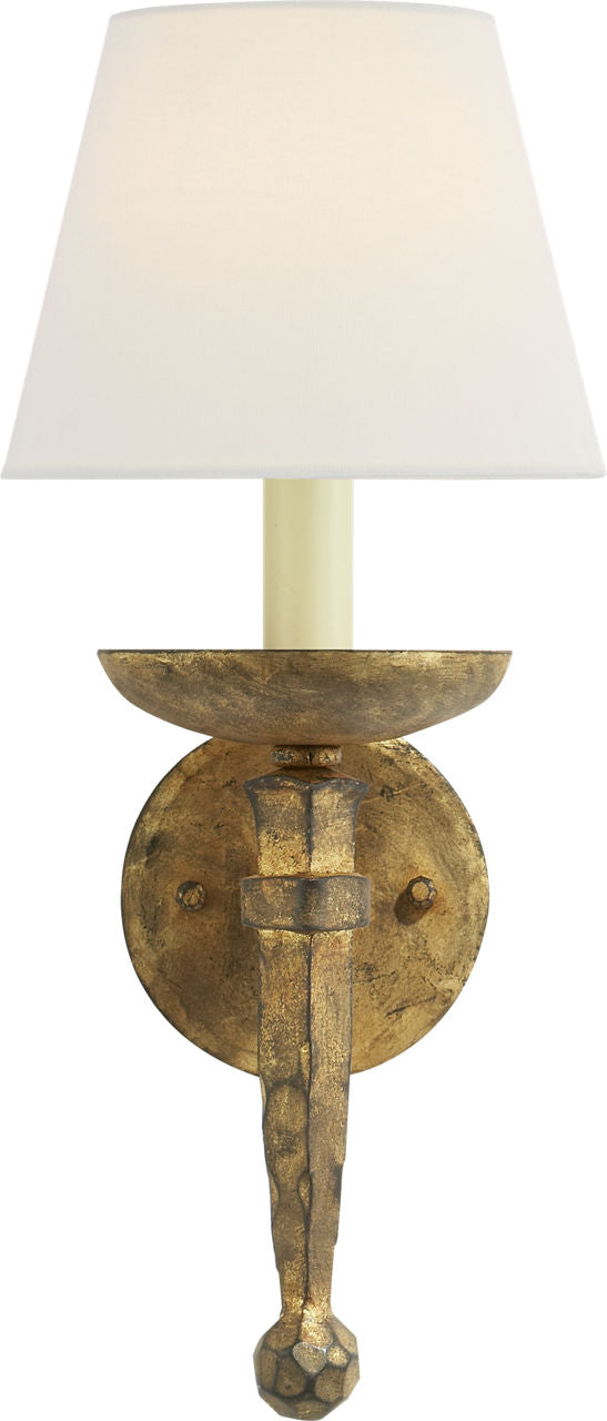 Iron Torch Sconce | Gilded Iron | Linen Shade