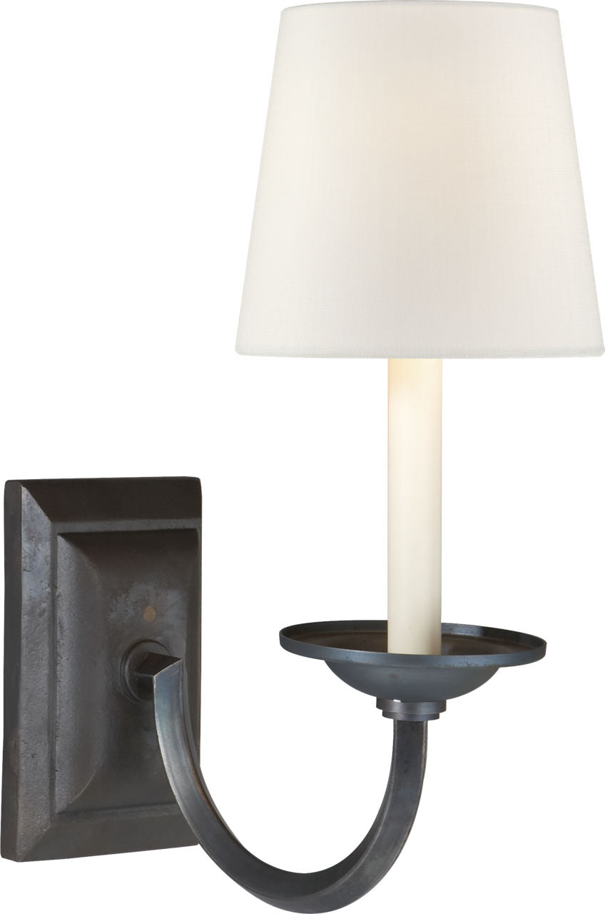 Flemish Single Sconce | Aged Iron | Linen Shade