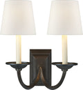 Flemish Double Sconce | Aged Iron | Linen Shades