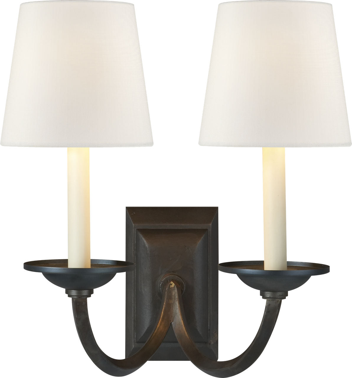 Flemish Double Sconce | Aged Iron | Linen Shades