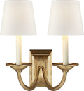 Flemish Double Sconce | Gilded Iron | Linen Shades