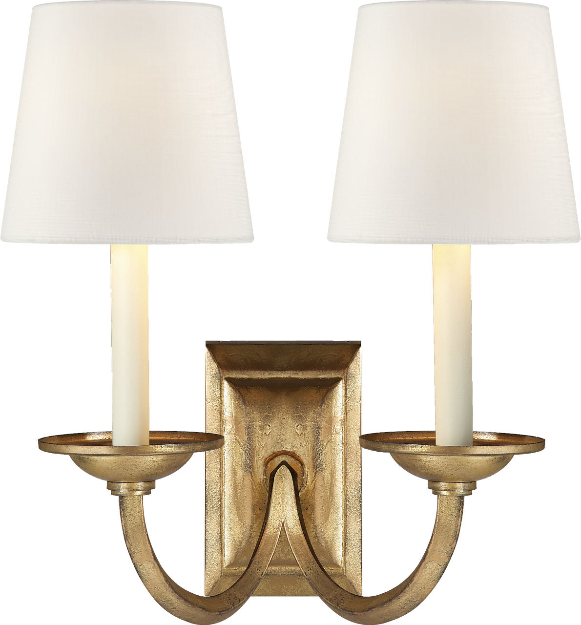 Flemish Double Sconce | Gilded Iron | Linen Shades