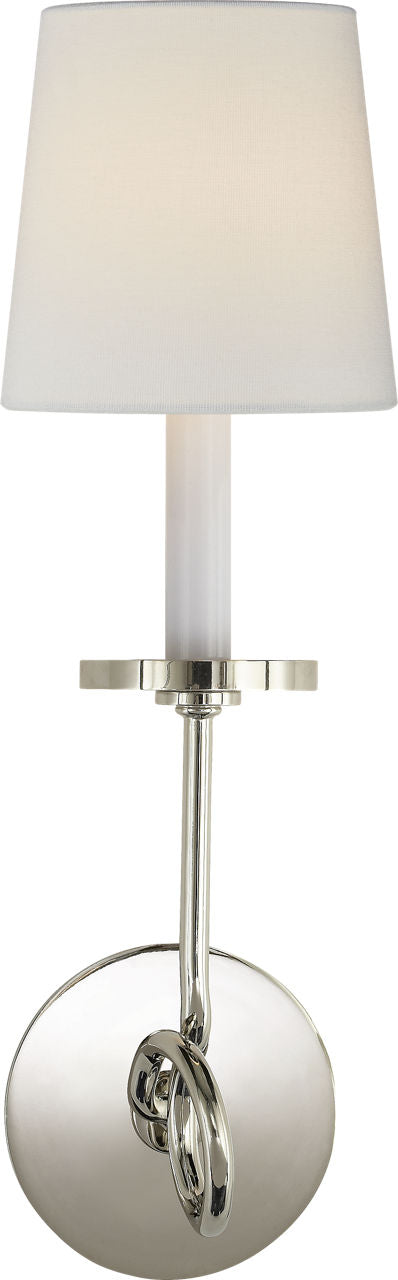 Symmetric Twist Single Sconce | Polished Nickel | Linen Shade