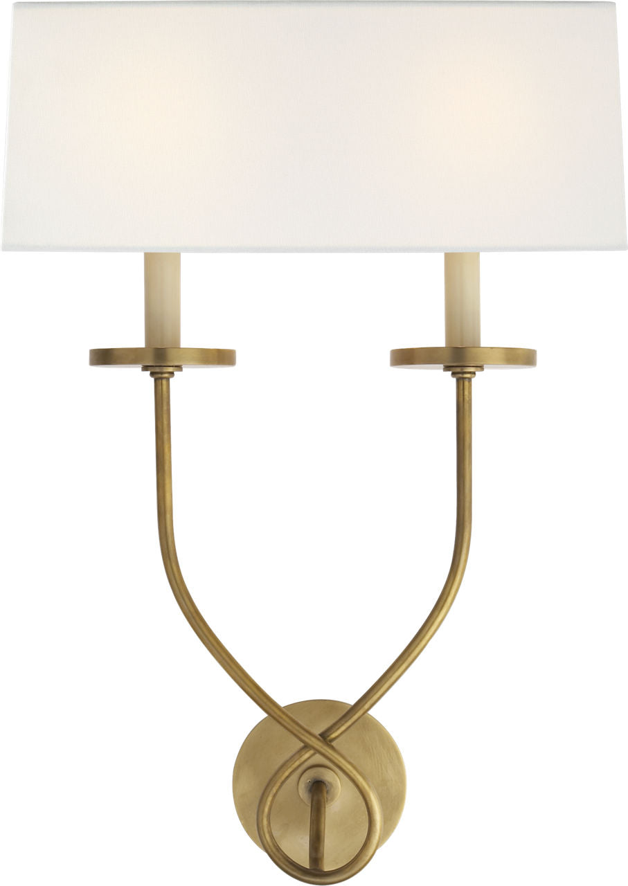Symmetric Twist Double Sconce | Antique-Burnished Brass | Linen Shade