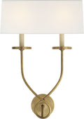 Symmetric Twist Double Sconce | Antique-Burnished Brass | Linen Shade