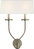 Symmetric Twist Double Sconce | Antique Nickel | Linen Shade