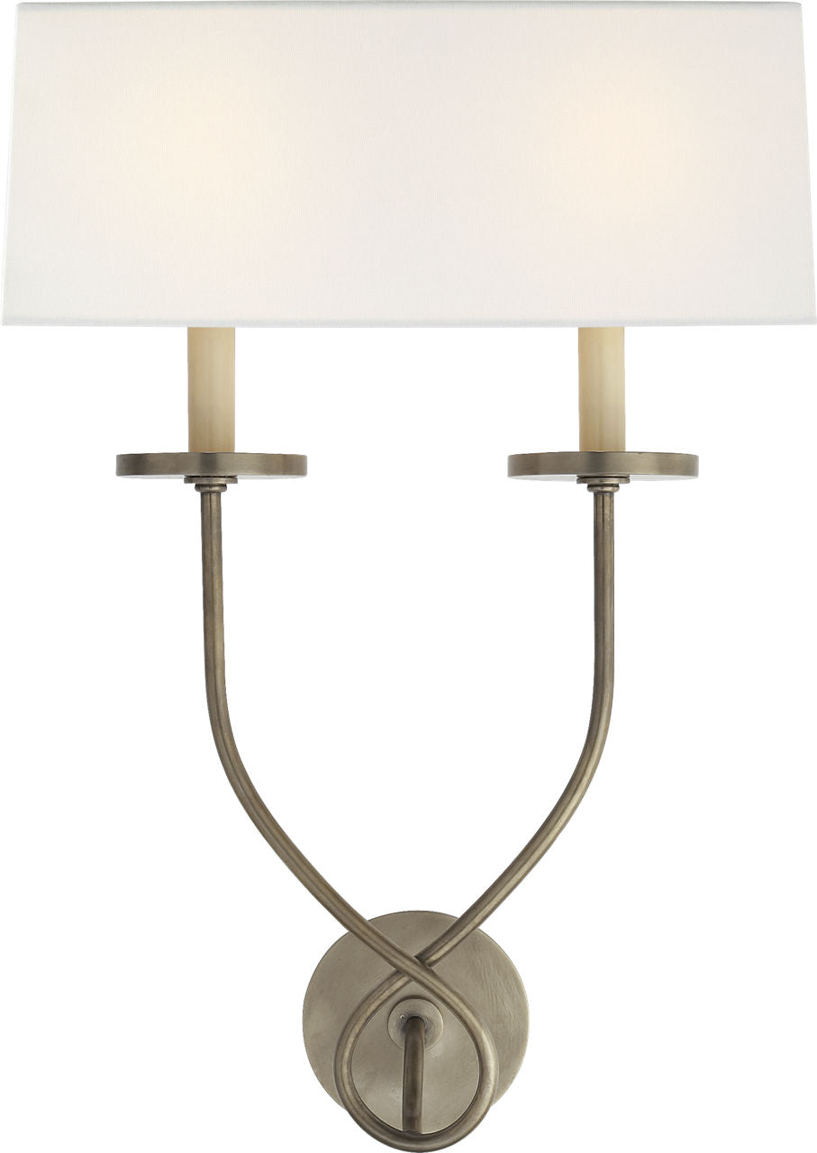Symmetric Twist Double Sconce | Antique Nickel | Linen Shade