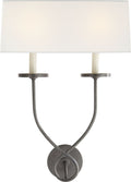 Symmetric Twist Double Sconce | Bronze | Linen Shade