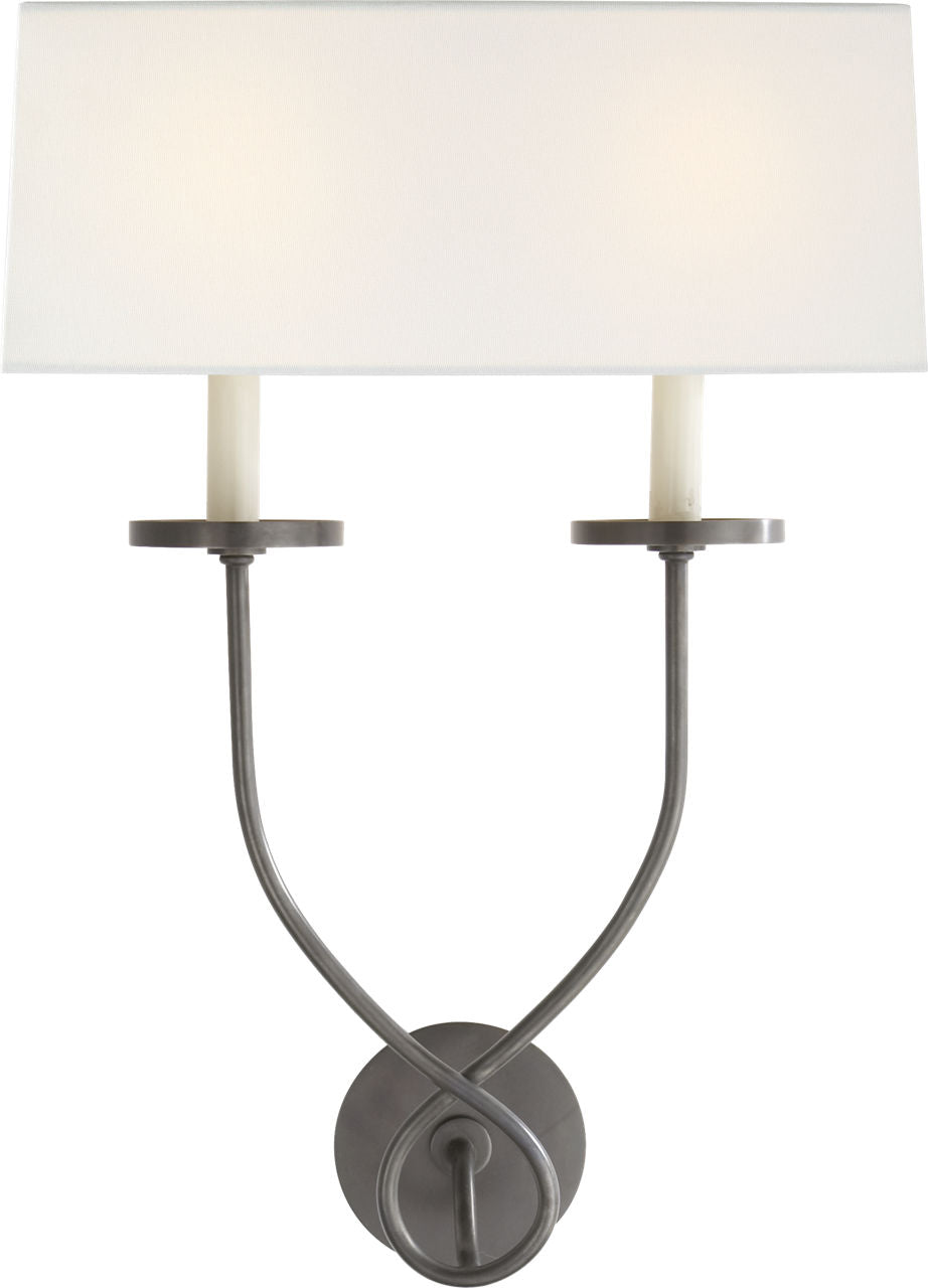 Symmetric Twist Double Sconce | Bronze | Linen Shade