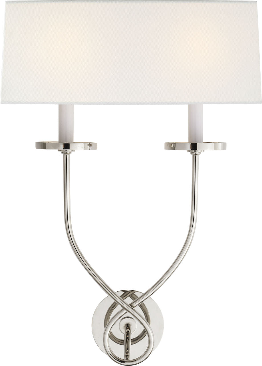 Symmetric Twist Double Sconce | Polished Nickel | Linen Shade