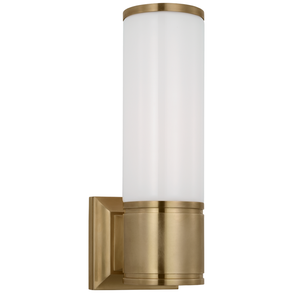 Halford 14" Bath Sconce | Antique-Burnished Brass | White Glass