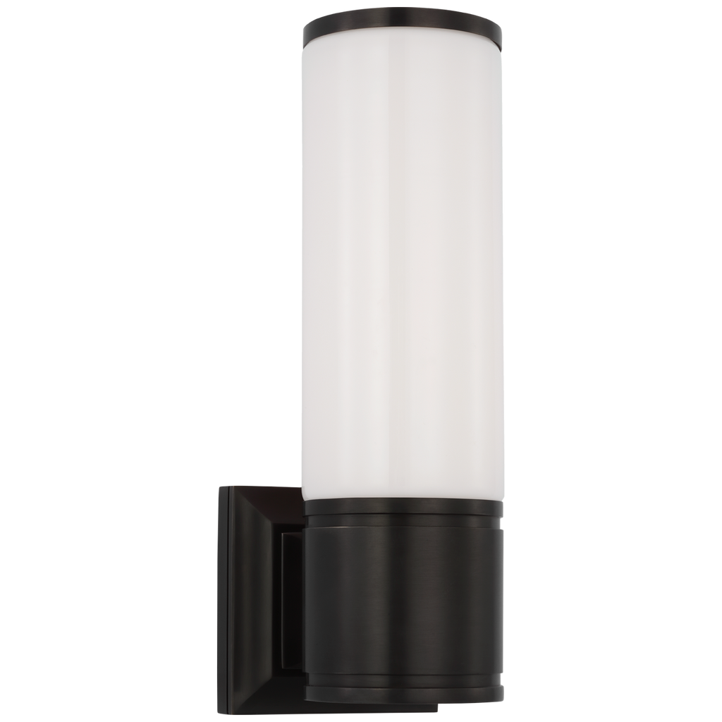 Halford 14" Bath Sconce | Bronze | White Glass