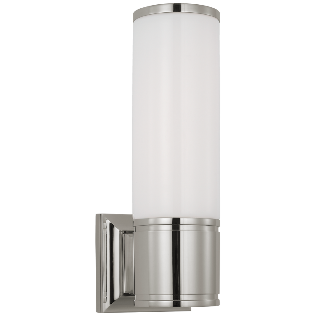 Halford 14" Bath Sconce | Polished Nickel | White Glass