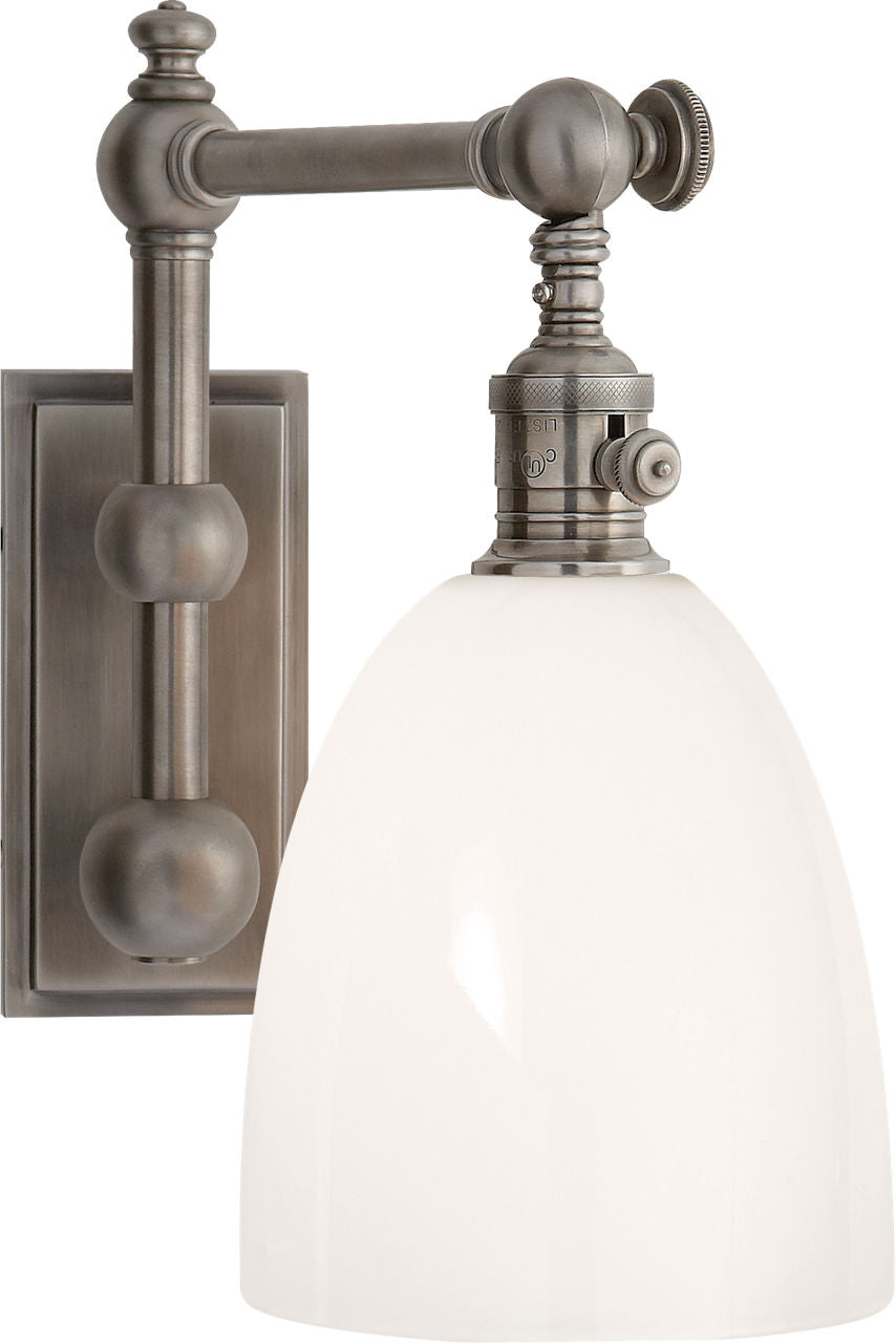 Pimlico Single Light | Antique Nickel | White Glass