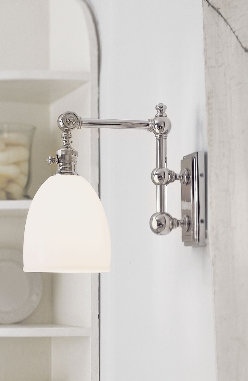 Pimlico Single Light | Polished Nickel | White Glass