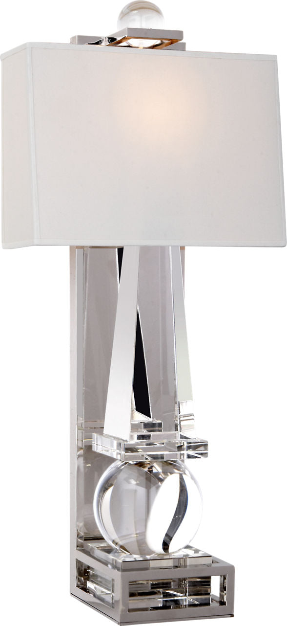 Paladin Tall Obelisk Sconce | Crystal and Polished Nickel | Natural Percale Shade