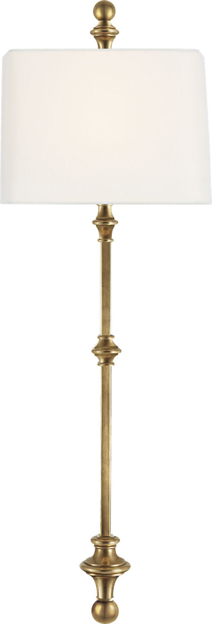 Cawdor Stanchion Wall Light | Antique-Burnished Brass | Linen Shade