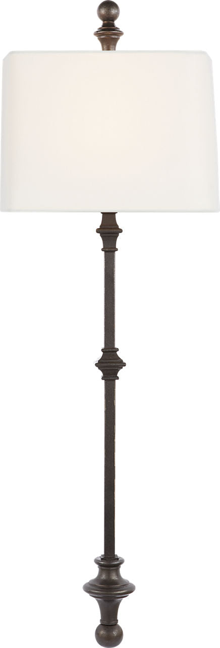 Cawdor Stanchion Wall Light | Aged Iron | Linen Shade