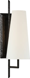Ashton Large Single Sculpted Sconce | Aged Iron | Linen Shade