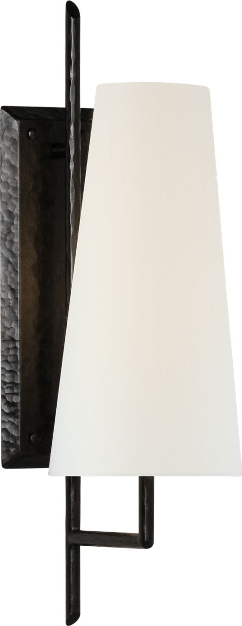 Ashton Large Single Sculpted Sconce | Aged Iron | Linen Shade